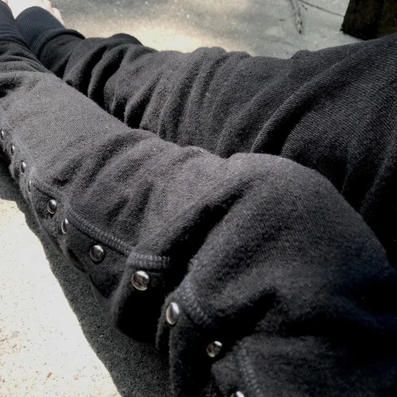 Upcycled Leg Warmers Black Thigh Highs Studded Knee Socks Sweatshirt Zipper Y2k - Picture 11 of 14